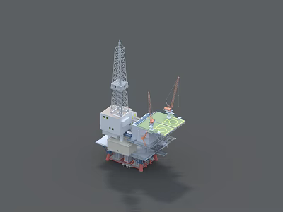 Offshore Oil Drilling Platform Industrial Equipment With Drilling Tower And Crane 3d model