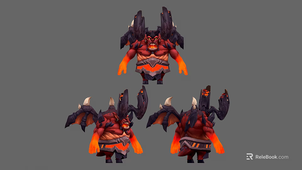 Demon Character 3D Model With Red Black Design Flaming Hands Multiple Views 3d model