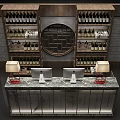 Elegant Reception Desk With Marble Countertop Wine Racks And Table Lamps