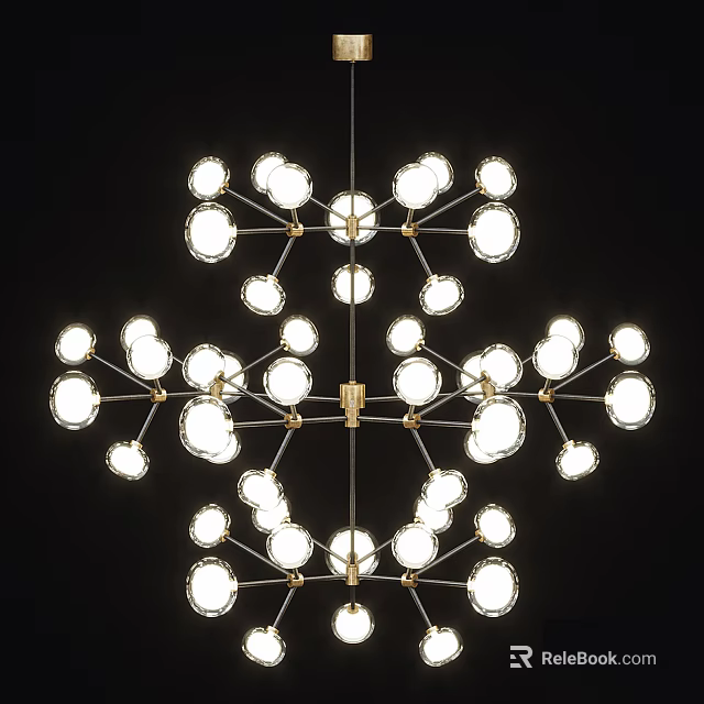Elegant Modern Luxury Branched Chandelier With Gold Frame And Multiple Bulbs 3d model 
