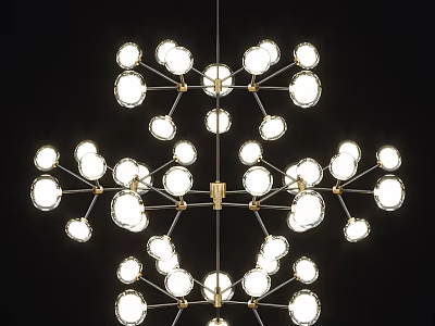 Elegant Modern Luxury Branched Chandelier With Gold Frame And Multiple Bulbs 3d model