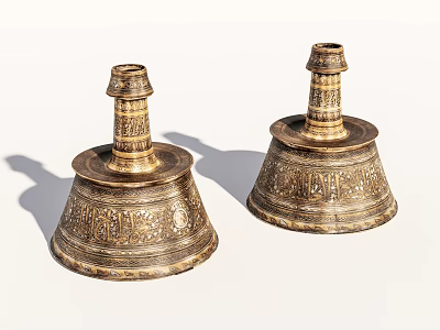 Golden Carved Metal Decorative Ornament Set With Patterned Base And Top Structure 3d model