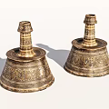 Golden Carved Metal Decorative Ornament Set With Patterned Base And Top Structure