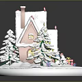 Gingerbread House With Snow Covered Roof Chimney Decorated Windows Candy Decorations Christmas Trees And Gifts