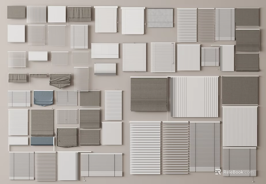 Various Design Blinds With Different Color Tones Slat Sizes And Material Options For Interiors 3d model 