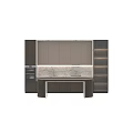 Modern Kitchen Interior With Marble Countertop Wooden And Glass Door Cabinets
