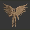 Golden Armored Humanoid Creature with Large Feathered Wings and Avian Head