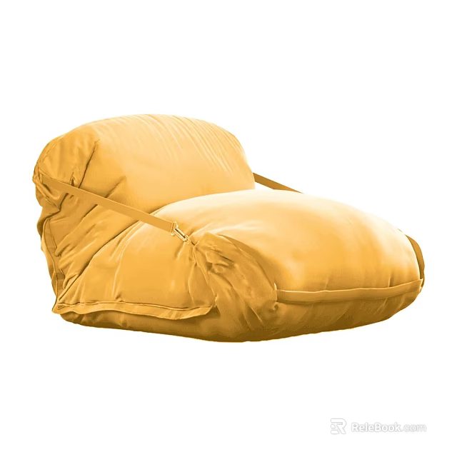 Yellow Comfortable Bean Bag Chair With Soft Fabric And Tie Straps For Living Room 3d model 