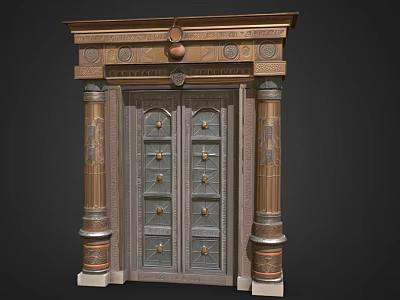 Ornate Grand Door With Intricate Carvings Decorative Columns And Metallic Accents 3d model