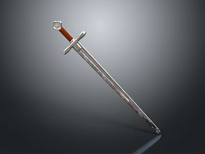 Ornate Metal Sword With Silver Blade Red Handle And Crossguard On Dark Background 3d model