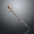 Ornate Metal Sword With Silver Blade Red Handle And Crossguard On Dark Background