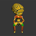 Unique Yellow Cartoon Robot With Spiral Head Green Joints And Striped Legs