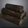Plant Derived Stacked Wooden Logs With Natural Dark Brown Textured Surface