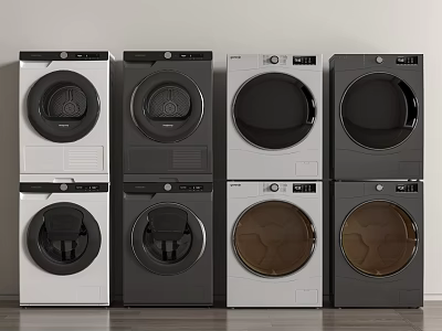 Front Loading Washing Machines In Various Colors With Modern Design Displayed Together 3d model