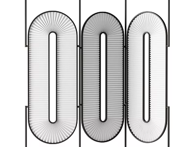 Modern Three Panel Screen With Geometric Openwork And Textured Design 3d model