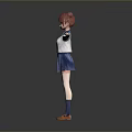 Cute Game Movie Character Wearing Blue White Sailor Uniform With Red Hair And Arms Outstretched