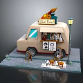 Street Portrait Cart With Decorative Brushes Street Lamp Stone Pavement And Easel Displays