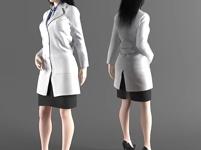 Woman In White Long Coat With Black Skirt And High Heels 3d model