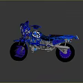 Blue 3D Rendered Motorcycle With Mechanical Details Purple Wheels And Brown Seat