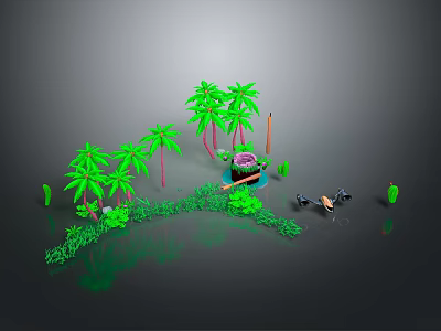 Modern Outdoor Scene With Palm Trees Green Plants And Decorative Elements 3d model