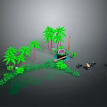 Modern Outdoor Scene With Palm Trees Green Plants And Decorative Elements