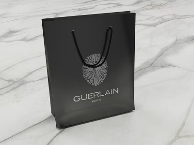 Stylish Guerlain Black Shopping Bag With Floral Pattern On Marble Surface 3d model