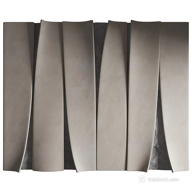 Modern Feature Wall Design With Curved Concrete Panels And Wave Pattern Texture 3d model 