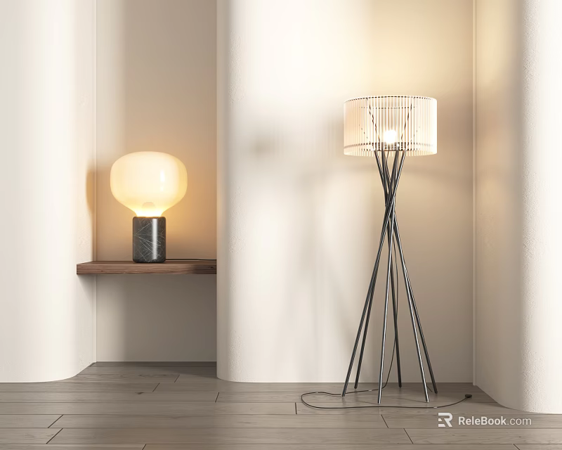 Modern Lighting Combination With Floor Lamp And Table Lamp In Minimalist Interior Design 3d model 