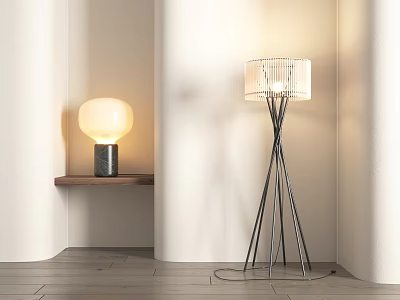 Modern Lighting Combination With Floor Lamp And Table Lamp In Minimalist Interior Design 3d model
