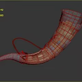 Handcrafted Musical Instrument Horn With Silver Carved Patterns Light Colored Body And Red String