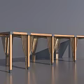 Modern Wooden Pergola Structure With Multiple Units And Hanging Curtains On Reflective Floor