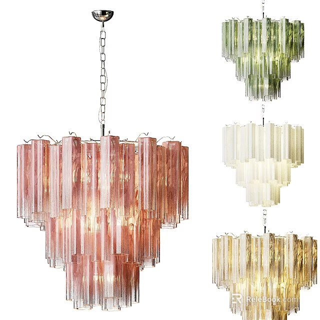 Modern Colorful Glass Chandeliers With Layered Design And Transparent Shades 3d model 