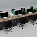 Multiple Office Desks With Computer Monitors Ergonomic Chairs And Office Supplies