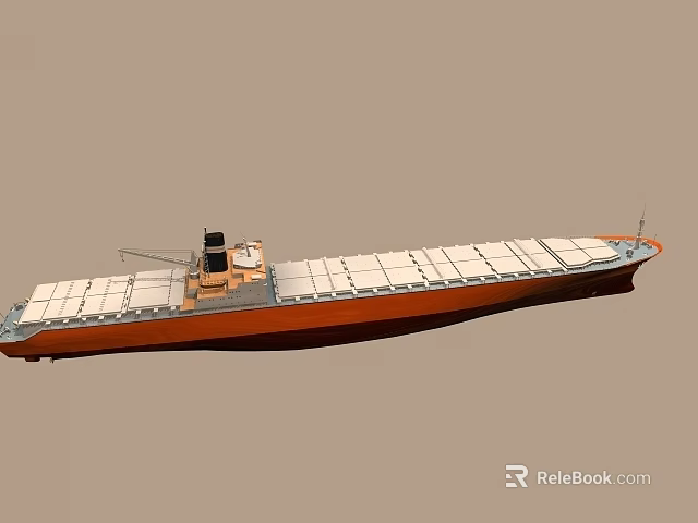 Warship With Orange Hull And Flat Deck Design 3d model 