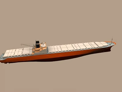 Warship With Orange Hull And Flat Deck Design 3d model