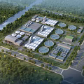 Birds Eye View Planning of Industrial Zone Layout With Circular Tanks Buildings Roads and River