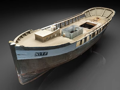 Vintage Wooden Model Boat With NITF Label And Deck Structure Details 3d model