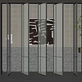 Stylish Modern Room Divider With Metal Frame Perforated Grid Red Geometric Wall And Plant