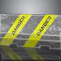 Concrete Block With Yellow Danger Warning Tape And Textured Surface 3d model