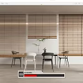 Light Wooden Bamboo Blinds In Modern Dining Room Interior With Natural Light And Minimalist Furniture