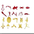Traditional Cultural Symbols Artwork With Red Gold Animal And Human Designs
