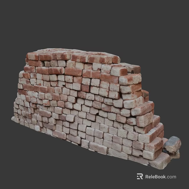 Rough Red Brick Stacked Wall With Unfinished Construction And Textured Surface 3d model 