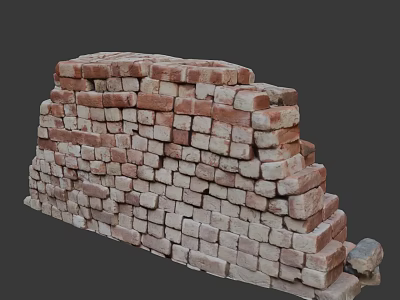 Rough Red Brick Stacked Wall With Unfinished Construction And Textured Surface 3d model