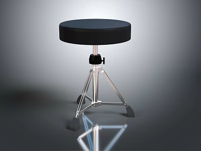 Modern Stool With Black Round Seat Metal Frame Three Legs And Non slip Pads 3d model