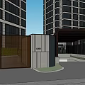 Modern High rise Building Entrance With Luxury Car And Lush Greenery Design