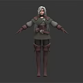 White Haired Female Character 3D Model With Green Brown Outfit Front Back Views