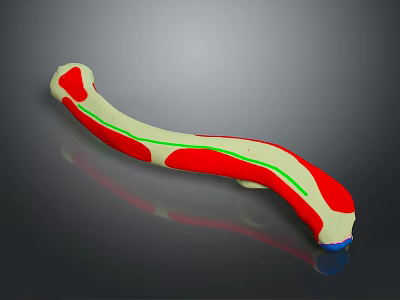 Curved Modern Reception Desk With Red White Green Accents Sleek Lines And Blue Base 3d model