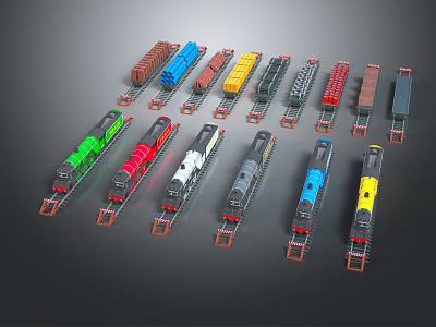 Colorful Miniature Train Models with Track Bases and Diverse Design Styles 3d model