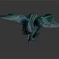 Green Dragon Sculpture With Spread Wings Ornate Base Tentacle Details And Round Mirror Center
