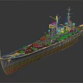 Detailed Battleship Model With Orange Deck Gray Superstructure Turrets And Masts 3d model